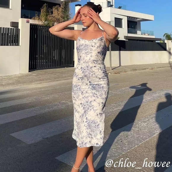 CIDER Blue and white print cocktail dress - Picture 5 of 7